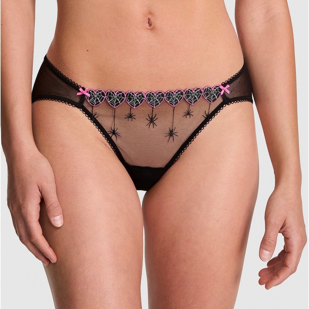 Victoria secret PINK spiderweb heart embroidery Halloween L XL LARGE panty